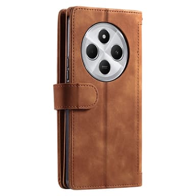 Til Xiaomi Redmi 14C Etui med Lynlåslomme og 9 Kortlommer – Brun