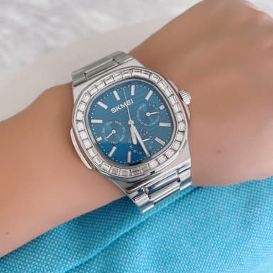 SKMEI Clock Business Herre Quartz Watch Zircon Fashion Armbåndsur - Sølv + Blå