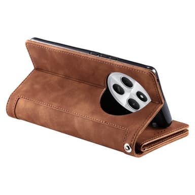 Til Xiaomi Redmi 14C Etui med Lynlåslomme og 9 Kortlommer – Brun