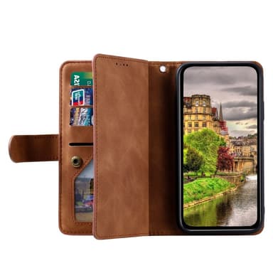 Til Xiaomi Redmi 14C Etui med Lynlåslomme og 9 Kortlommer – Brun