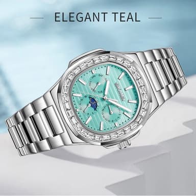 SKMEI Clock Business Herre Quartz Watch Zircon Fashion Armbåndsur - Sølv + Blå