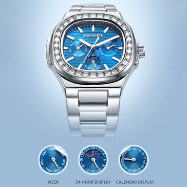 SKMEI Clock Business Herre Quartz Watch Zircon Fashion Armbåndsur - Sølv + Blå