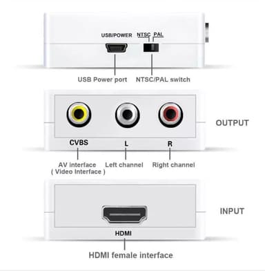 HDMI til AV/RCA signalkonverter 1080p Hvid