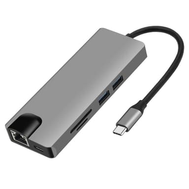 9 i 1 USB C Hub med USB 3.0, HDMI, RJ45, SD/TF-kortlæser, 100W PD, VGA