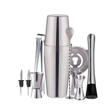 Cocktailsæt Dobbelt shaker 750ml Rustfrit stål Sølv 10 dele