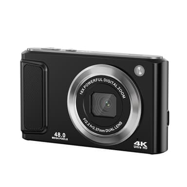4K HD digitalkamera med front- og bagkamera og stabilisering Sort
