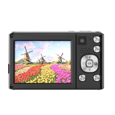 4K HD digitalkamera med front- og bagkamera og stabilisering Sort