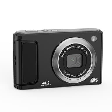 4K HD digitalkamera med front- og bagkamera og stabilisering Sort