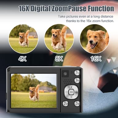 4K HD digitalkamera med front- og bagkamera og stabilisering Sort
