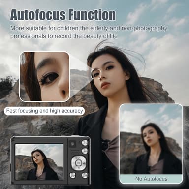 4K HD digitalkamera med front- og bagkamera og stabilisering Sort