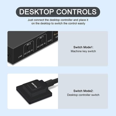 NÖRDIC KVM Switch 2 PC til 1 HDMI 2.0 og 4xUSB til Xbox, PS5, Laptop