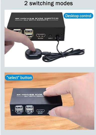 NÖRDIC KVM Switch 2 PC til 1 HDMI 2.0 og 4xUSB til Xbox, PS5, Laptop