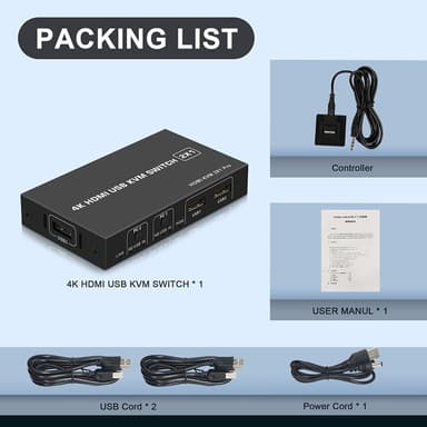 NÖRDIC KVM Switch 2 PC til 1 HDMI 2.0 og 4xUSB til Xbox, PS5, Laptop