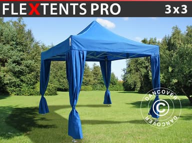 Foldetelt FleXtents PRO 3x3m Blå, inkl. 4 pyntegardiner