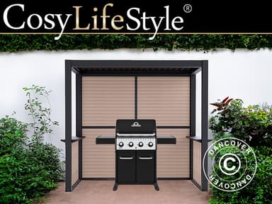 Komplet grillpergola San Juan, 2,5x1,5x2,3m, Sort/Træ-l