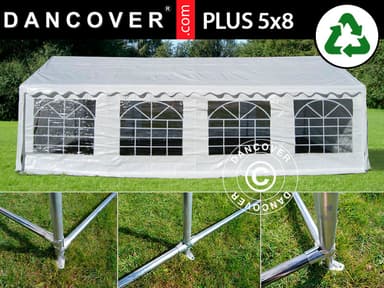 Partytelt PLUS 5x8m PE, Hvid + Bundramme