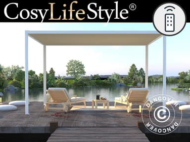 Pergola pavillon San Fernando, 4x4m, Hvid/Beige