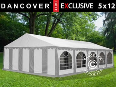 Partytelt Exclusive 5x12m PVC, Grå/Hvid