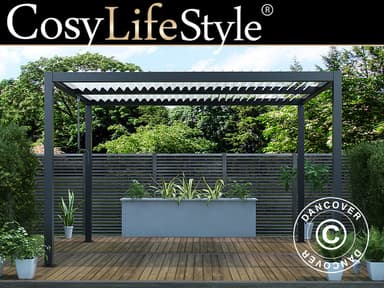 Bioklimatisk pergola pavillon San Pablo, 3x4m, Sort/Hvi