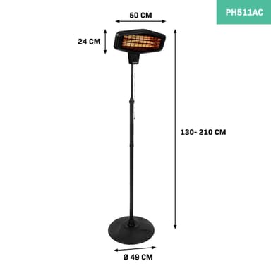 VONROC Terrassevarmer - Amiata - 2200W | Fritstående model - Kvartselement | 3 varmeniveauer | Sort | Inkl. Tilbehør