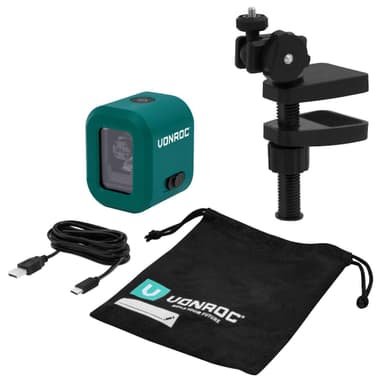 VONROC Laser 4V -  Krydslaser - Grøn - Selvnivellerende - 18 meter rækkevidde | Inkl. USB-C oplader og universel klemme