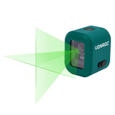 VONROC Laser 4V -  Krydslaser - Grøn - Selvnivellerende - 18 meter rækkevidde | Inkl. USB-C oplader og universel klemme