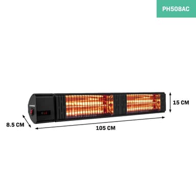 VONROC Terrassevarmer - Volsini - 3000W | LCD-skærm | Sort | Inkl. Fjernbetjening.