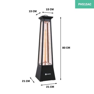 VONROC Terrassevarmer - Alicudi - 1500W | Fritstående - 360 grader opvarmning | Opvarmningstid:: 1: 3 sek. | Sort
