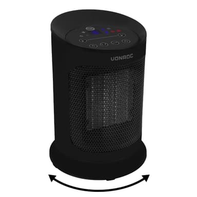 VONROC Varmeblæser - 1800W | 20m2 - keramisk - svingfunktion  | LED | Sort | Inkl. Fjernbetjening