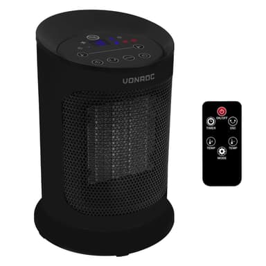 VONROC Varmeblæser - 1800W | 20m2 - keramisk - svingfunktion  | LED | Sort | Inkl. Fjernbetjening