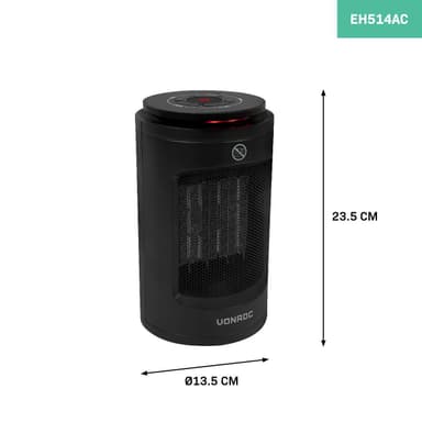 VONROC Varmeblæser - 1200W | 12m2 - keramisk - svingfunktion  | LED | Sort