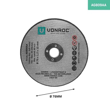 VONROC Skæreskive - Universel | 76mm | Passer til AG507DC | Inh. 12 stk