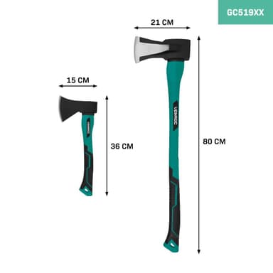 VONROC Økse - sæt | Kløveøkse og håndøkse | hærdet stålhoved - glasfiberforstærket skaft | 79cm - 3900gr - 35cm - 950gr