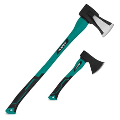 VONROC Økse - sæt | Kløveøkse og håndøkse | hærdet stålhoved - glasfiberforstærket skaft | 79cm - 3900gr - 35cm - 950gr