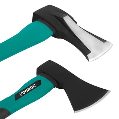 VONROC Økse - sæt | Kløveøkse og håndøkse | hærdet stålhoved - glasfiberforstærket skaft | 79cm - 3900gr - 35cm - 950gr