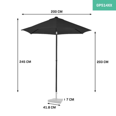 VONROC Premium Stangparasol Torbole Ø200cm - inkl. overtræk - rund | Strandparasol | Sort