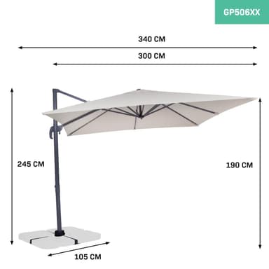 VONROC Premium Hængeparasol Pisogne 300x300cm – inkl krydsfod og overtræk - vierkantet | Beige