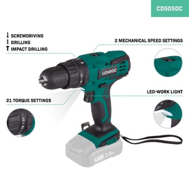 VONROC Batteri slagboremaskine 20V | Excl. Batteri & oplader