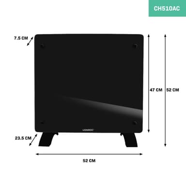 VONROC Radiator - Elradiator - Glas - Luksus - 1000W | WIFI | Sort