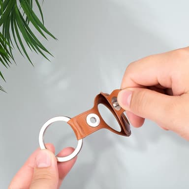 AirTag etui med nøglering PU læder 4-pak Brun