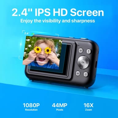 Digitalkamera 1080P 44MP 16 x zoom 2,4"" skærm, 32GB kort Sort
