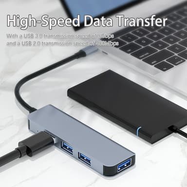 Dobbelt USB-C og USB-A Hub med 1 USB3.0-port og 3 USB2.0-porte