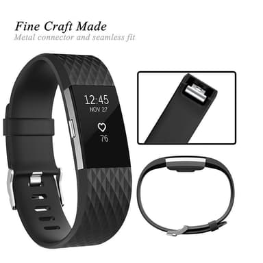 Fitbit Charge 2 armbånd silikone sort (L)