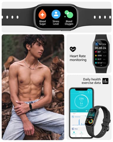 Smartwatch med EKG, pulsmåler, blodtryksmåler, søvnmåler, skridttæller Sort