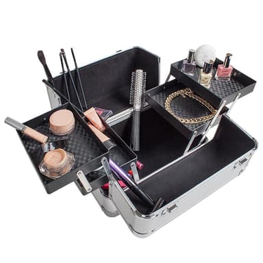Makeup kuffert med 4 rum - grå