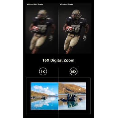 Digitalkamera med 48 MP, HD 1080p, 16x zoom, flip screen, 32 GB kort sort