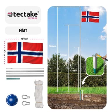 Aluminium flagstang - justerbar højde - Norge