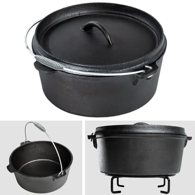 Dutch Oven grydesæt i støbejern i trækasse 9 dele - sort
