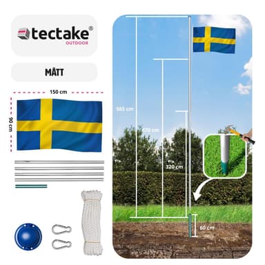 Aluminium flagstang - justerbar højde - Sverige