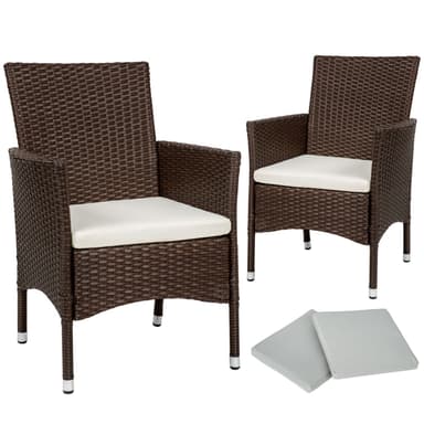 2 polyrattan havestole + hynder med 2 sæt betræk - sort/brun